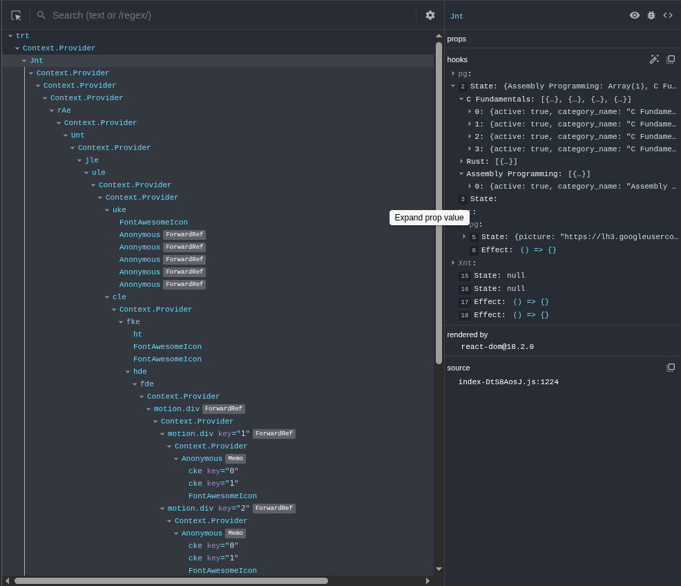Example of React Developer Tools