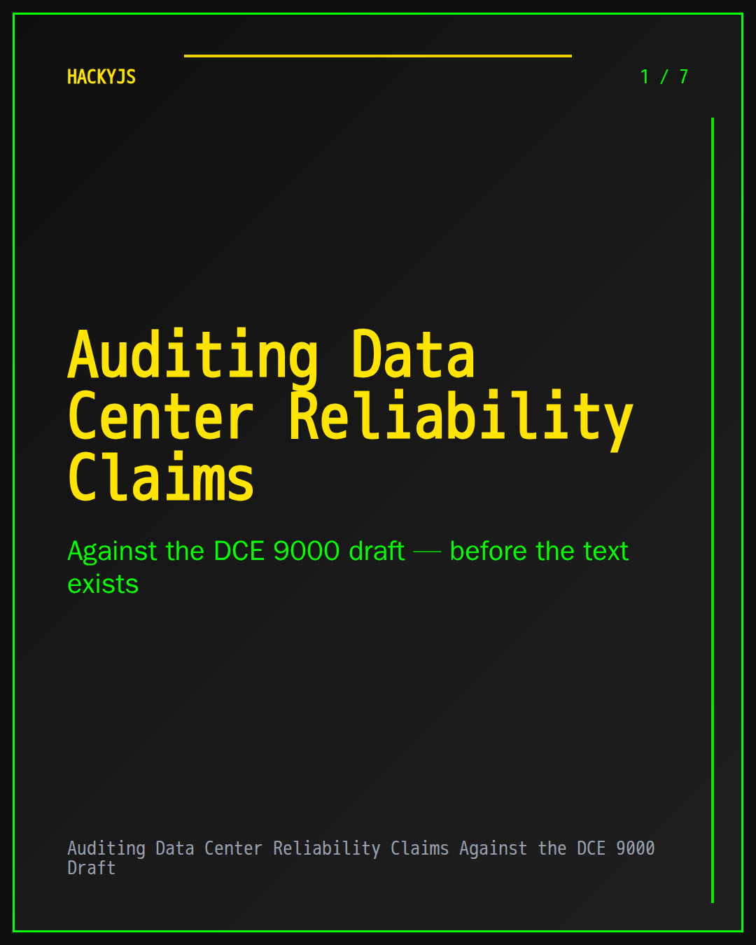 Auditing Data Center Reliability Claims Against the DCE 9000 Draft