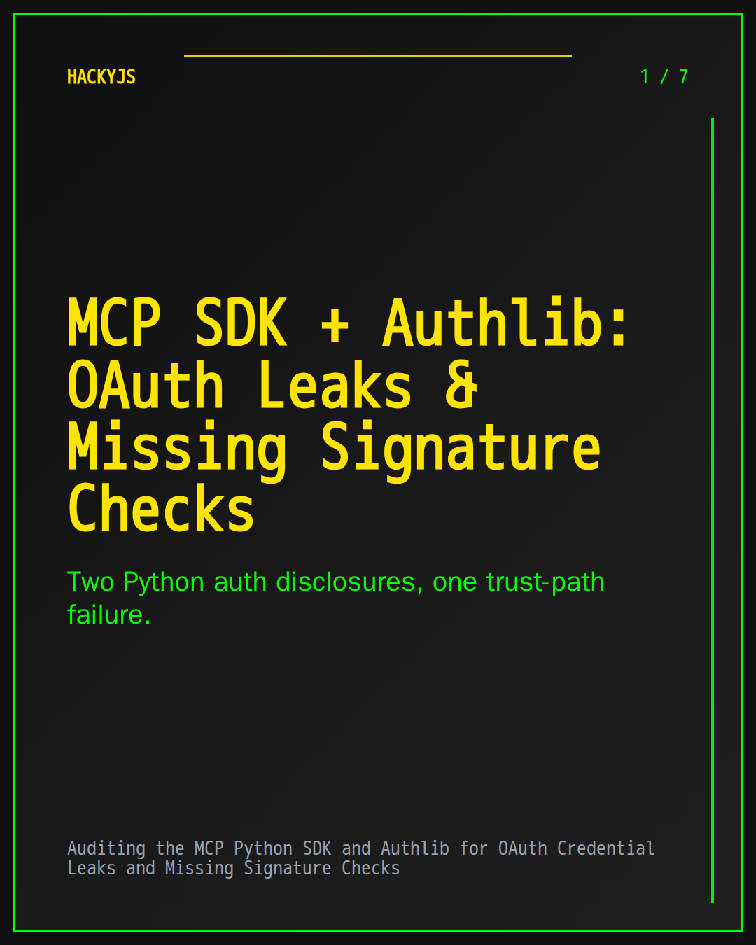 Auditing the MCP Python SDK and Authlib for OAuth Credential Leaks and Missing Signature Checks