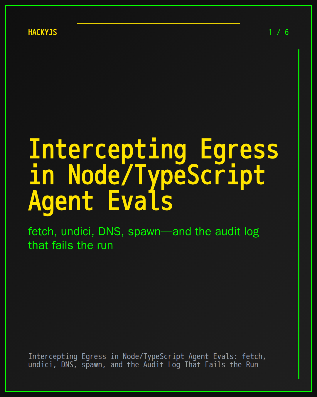 Intercepting Egress in Node/TypeScript Agent Evals: fetch, undici, DNS, spawn, and the Audit Log That Fails the Run