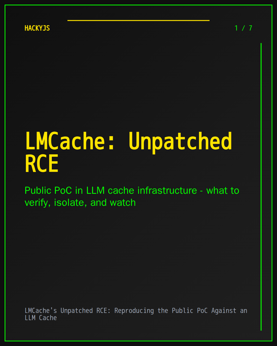 LMCache's Unpatched RCE: Reproducing the Public PoC Against an LLM Cache