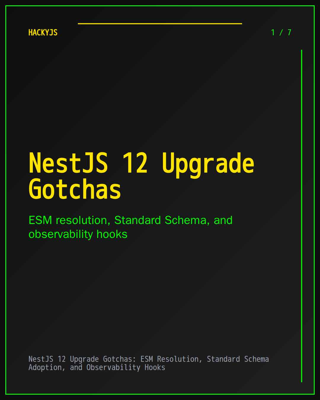 NestJS 12 Upgrade Gotchas: ESM Resolution, Standard Schema Adoption, and Observability Hooks