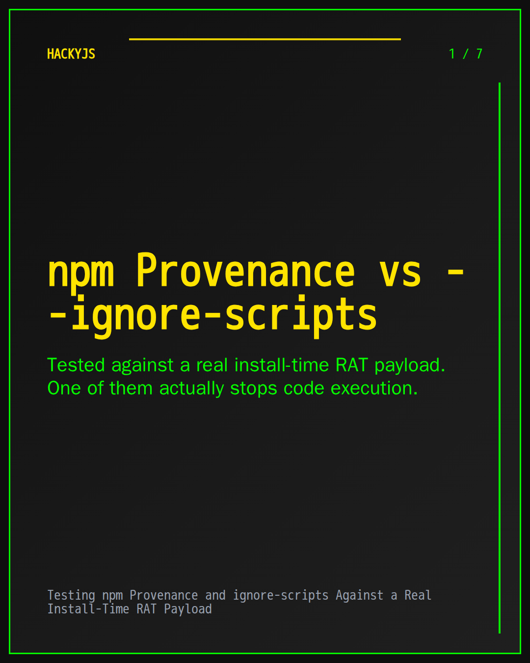Testing npm Provenance and ignore-scripts Against a Real Install-Time RAT Payload