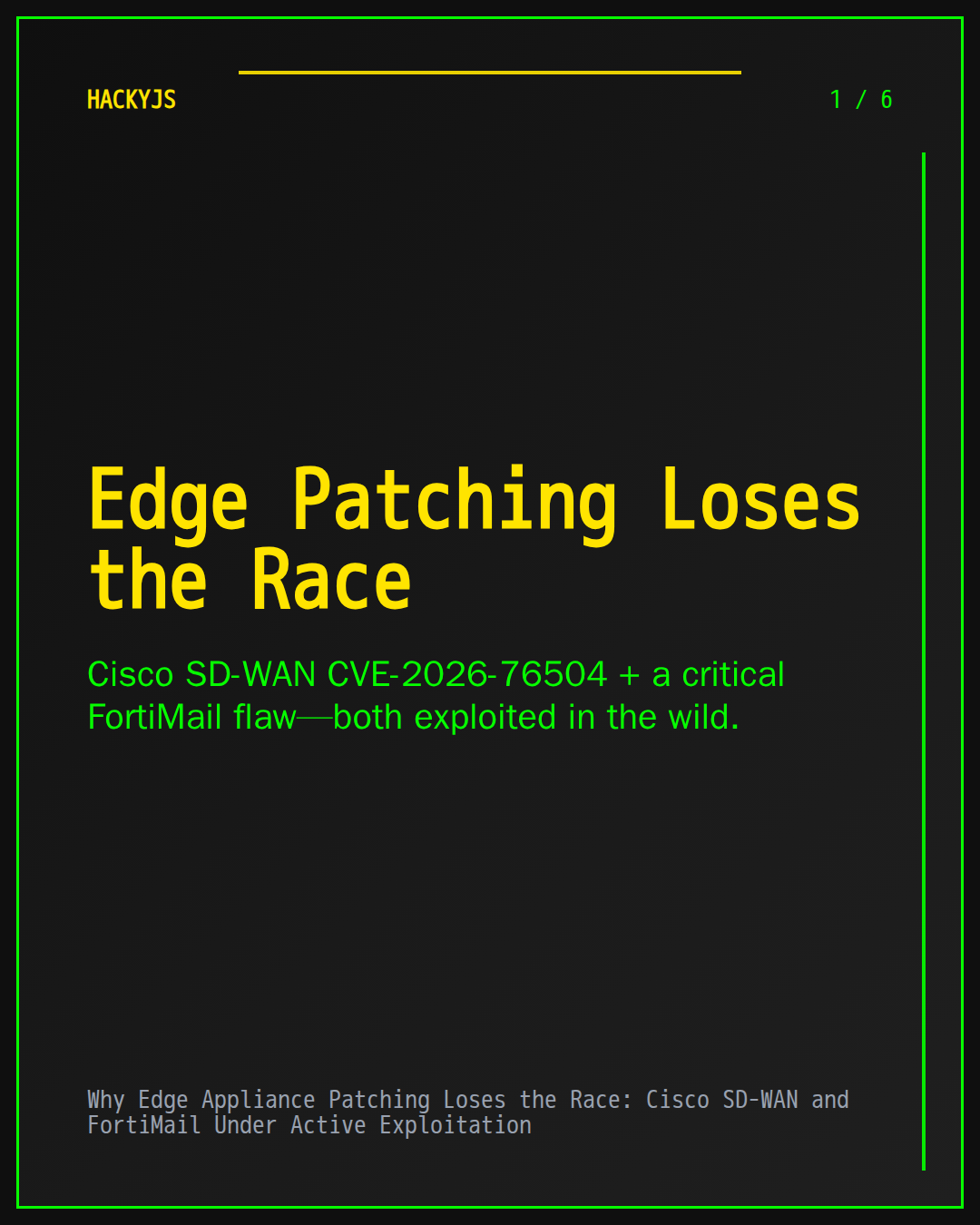 Why Edge Appliance Patching Loses the Race: Cisco SD-WAN and FortiMail Under Active Exploitation